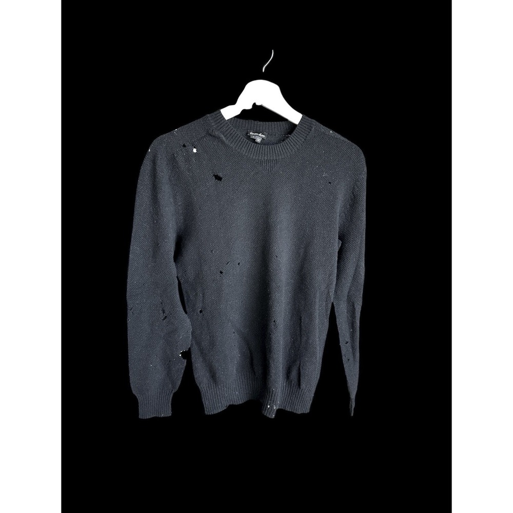 Men's Steven Alan‎ Sweater Small Distressed By Design Holes Black